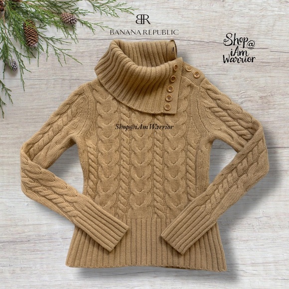 Banana Republic Angora Blend Cable Knit Convertible Collar Sweater *iamwarrior - Picture 6 of 11